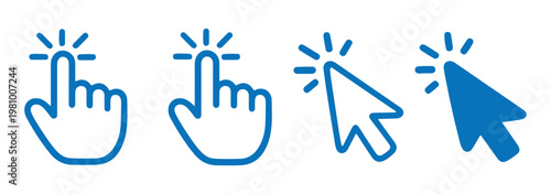 Pointer click hand icon set for web and mobile interfaces, user experience design and digital interaction symbols.