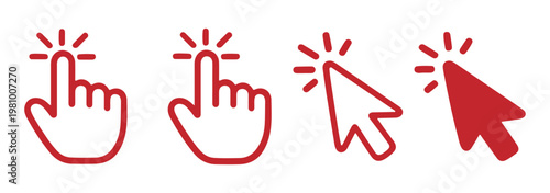 Pointer click hand icon set for web and mobile interfaces, user experience design and digital interaction symbols.