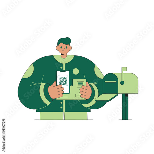 Cartoon Mail Carrier Delivering Letter and Package.