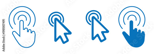 Click cursor pixel icon. Computer mouse pointer hand logo. Arrow press symbol for internet website. Digital UI UX element. Select button vector icon set.