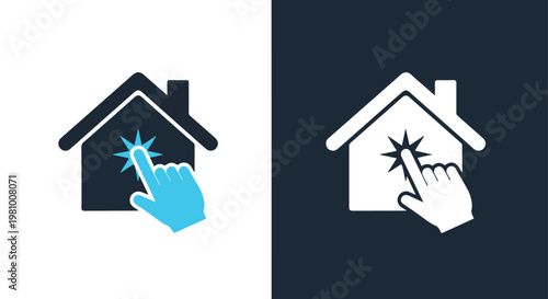 Hand cursor clicking on house icon vector - Glyph solid icon - Editable modern style icon - Clipart, sticker - icon set - Clipart