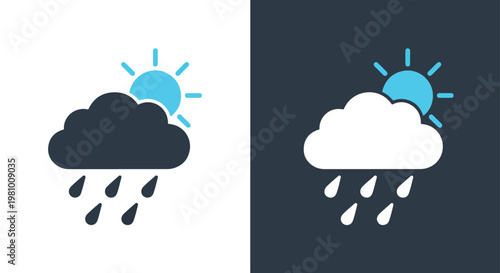 Rain cloud and sun weather forecast icon - Minimalist, flat icon, outline, glyph, linear, clipart, sticker - icon set