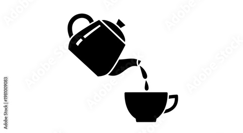 Black icon of teapot pouring hot beverage into cup