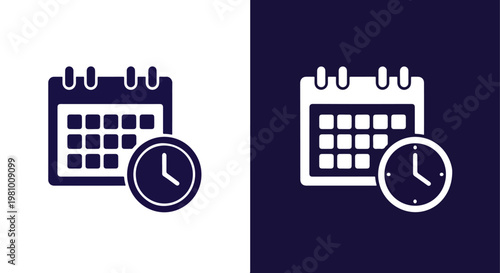 Calendar with clock icon for scheduling - Glyph solid icon - Editable modern style icon - Clipart, sticker - icon set - Clipart