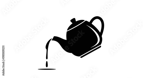 Black Silhouette of a Teapot Pouring Liquid on White Background