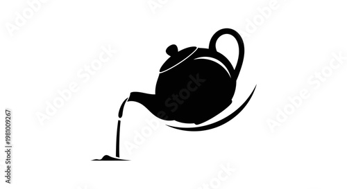 Black silhouette of a teapot pouring liquid, minimalist design
