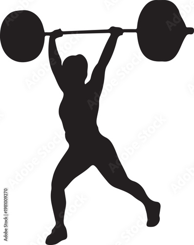 Silhouette of a female weightlifter lifting a barbell overhead