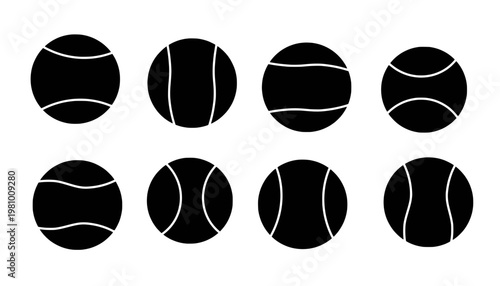 Set of black tennis balls with transparent background 