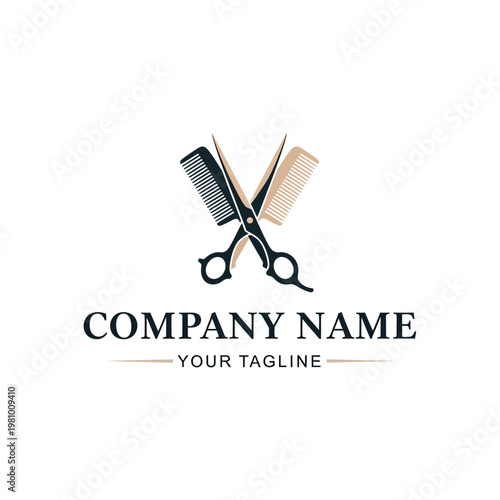 Scissors Comb Hairdressing Tools Logo Design.