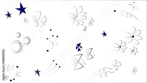 Minimalist Abstract Doodle Elements with Flowers and Stars Vector