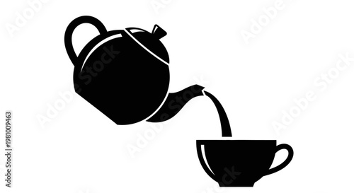 Black silhouette of a teapot pouring tea into a cup