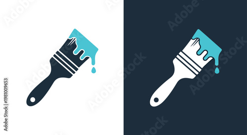 Paint brush with dripping color icon art - Minimalist, flat icon, outline, glyph, linear, clipart, sticker - icon set