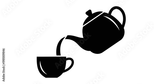 Black Silhouette of Teapot Pouring Tea into Cup Icon