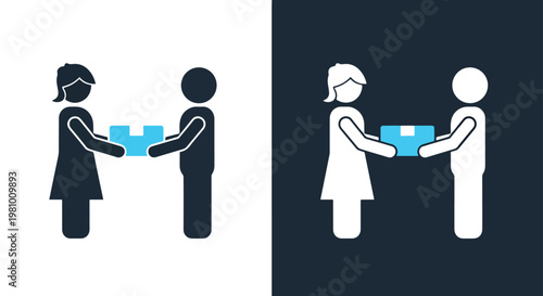 Package delivery icon in flat design - Line and glyph solid icon and logo template - Clipart, sticker - icon set