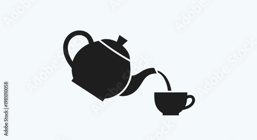 Black teapot pouring liquid into a cup, simple icon design