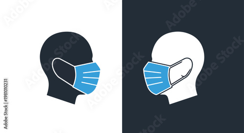 Person wearing medical face mask - Blue icon set - Modern style icon  - Glyph and solid icon set - Icon vector