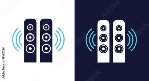 Audio speakers with sound waves icon - Minimalist, flat icon, outline, glyph, linear, clipart, sticker - icon set