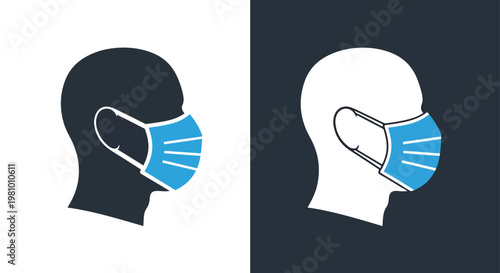 Human head wearing medical mask icon set - Glyph solid icon - Editable modern style icon - Clipart, sticker - icon set - Clipart