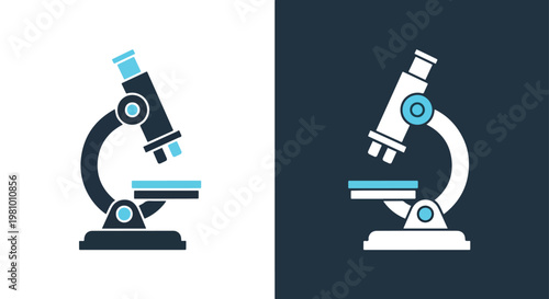 Microscope with scientific research icon - Line and glyph solid icon and logo template - Clipart, sticker - icon set