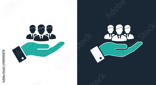 Hand holding group of people icon - Minimalist, flat icon, outline, glyph, linear, clipart, sticker - icon set