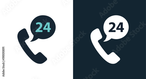 24 hour phone support icon - Glyph solid icon - Editable modern style icon - Clipart, sticker - icon set - Clipart