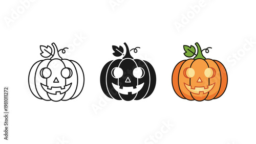 A smiling Jack-o'-lantern pumpkin icon is perfectly depicted for Halloween decorations and spooky celebrations.