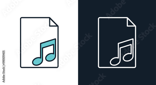 Music note file icon - Minimalist, flat icon, outline, glyph, linear, clipart, sticker - icon set