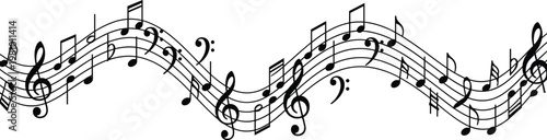 Wave of Musical Notes Illustration for Music, Sound, and Creative Design Concepts