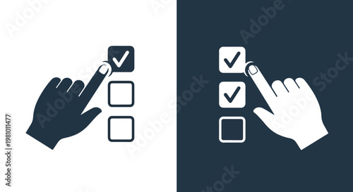 Hand checking off to do list - Blue icon set - Modern style icon  - Glyph and solid icon set - Icon vector