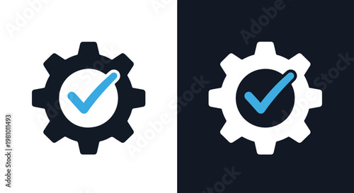 Gear settings checkmark icon - Minimalist, flat icon, outline, glyph, linear, clipart, sticker - icon set