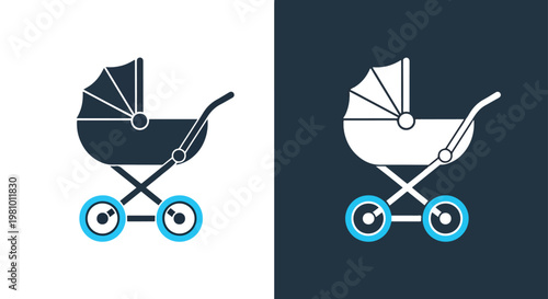 Baby stroller icon - Minimalist, flat icon, outline, glyph, linear, clipart, sticker - icon set