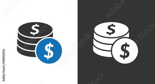 Stack of coins with dollar sign - Blue icon set - Modern style icon  - Glyph and solid icon set - Icon vector