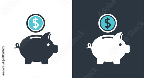 Piggy bank with coin icon - Minimalist, flat icon, outline, glyph, linear, clipart, sticker - icon set