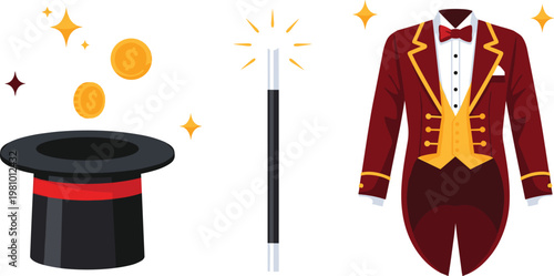 Magician's Kit Set with Top Hat, Magic Wand, and Sparkling Costume for Performance and Showmanship