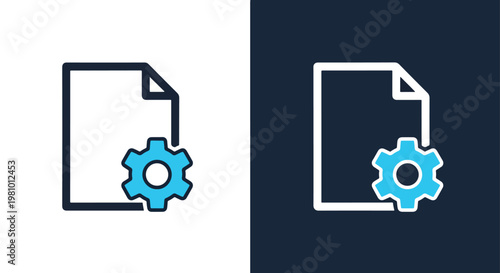 Document settings gear icon - Minimalist, flat icon, outline, glyph, linear, clipart, sticker - icon set