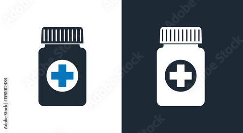 Medical cross pill bottle icon - Glyph solid icon - Editable modern style icon - Clipart, sticker - icon set - Clipart