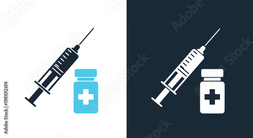 Medical syringe and vial graphic - Glyph solid icon - Editable modern style icon - Clipart, sticker - icon set - Clipart