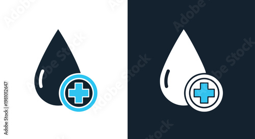 Blood drop plus icon vector - Blue icon set - Modern style icon  - Glyph and solid icon set - Icon vector