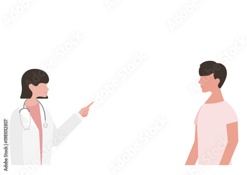 男性に指差し説明をする女医のベクターイラスト素材