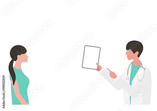 女性にタブレットで医療説明をする医師のベクターイラスト素材