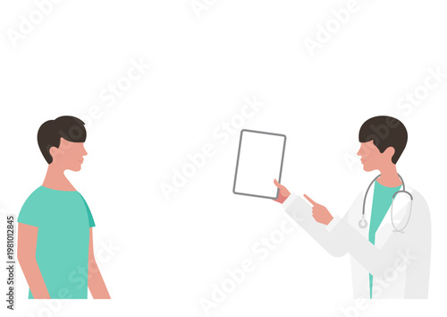 男性にタブレットで医療説明をする医師のベクターイラスト素材