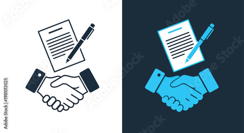Handshake agreement contract icon - Blue icon set - Modern style icon  - Glyph and solid icon set - Icon vector