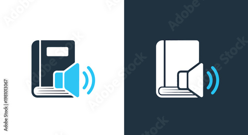 Audiobook icon with sound waves - Minimalist, flat icon, outline, glyph, linear, clipart, sticker - icon set