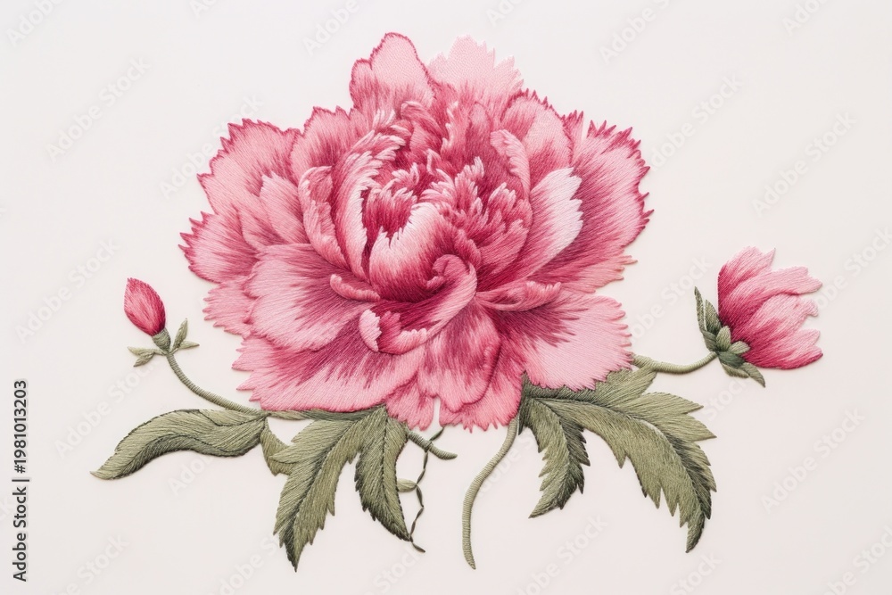 Obraz premium Peony in embroidery style carnation blossom flower.