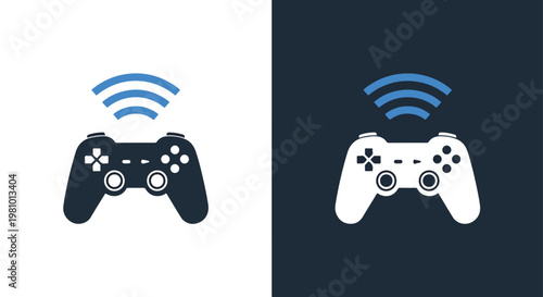 Wireless game controller icon - Blue icon set - Modern style icon  - Glyph and solid icon set - Icon vector