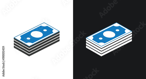 Stack of money bills finance icon - Line and glyph solid icon and logo template - Clipart, sticker - icon set