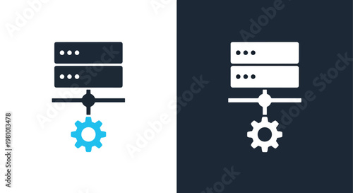 Server rack and gear data icon - Minimalist, flat icon, outline, glyph, linear, clipart, sticker - icon set