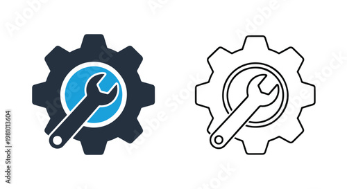 Wrench and gear mechanical service icon - Glyph solid icon - Editable modern style icon - Clipart, sticker - icon set - Clipart