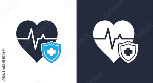 Heartbeat and shield health protection icon - Glyph solid icon - Editable modern style icon - Clipart, sticker - icon set - Clipart