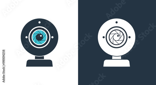 Webcam with aperture icon - Line and glyph solid icon and logo template - Clipart, sticker - icon set